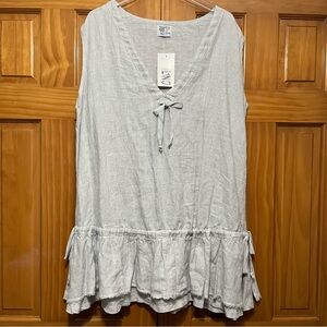 Completo Lino by Arthurio Linen Flax Gray/White Pinstripe Tunic Size Large NWT